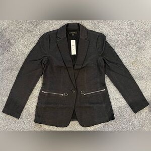 NWT Ann Taylor Black Single-Button Blazer Jacket with Zip Pocket Detail